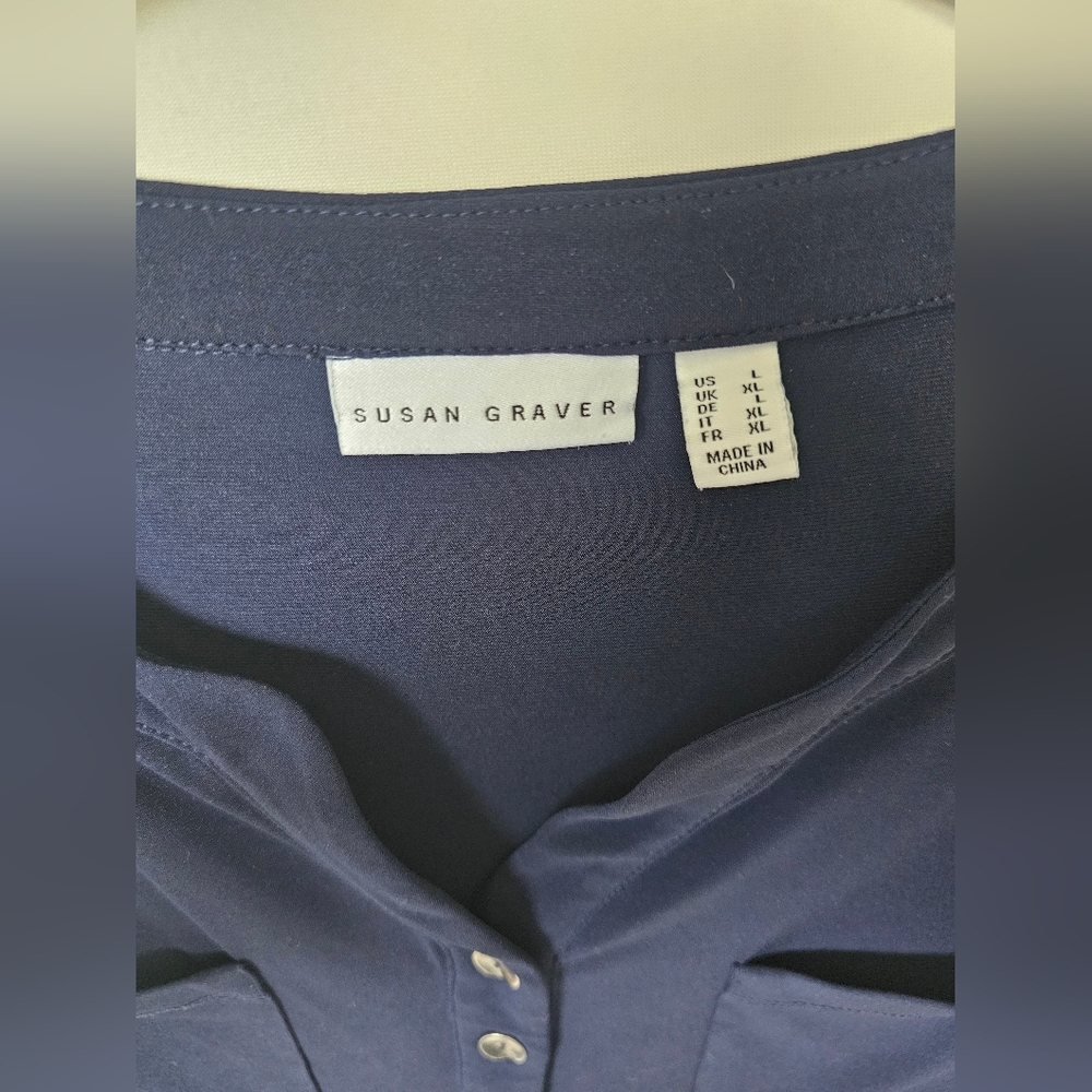 Susan Wraver Navy Short Sleeve Henley Top - Picture 7 of 16